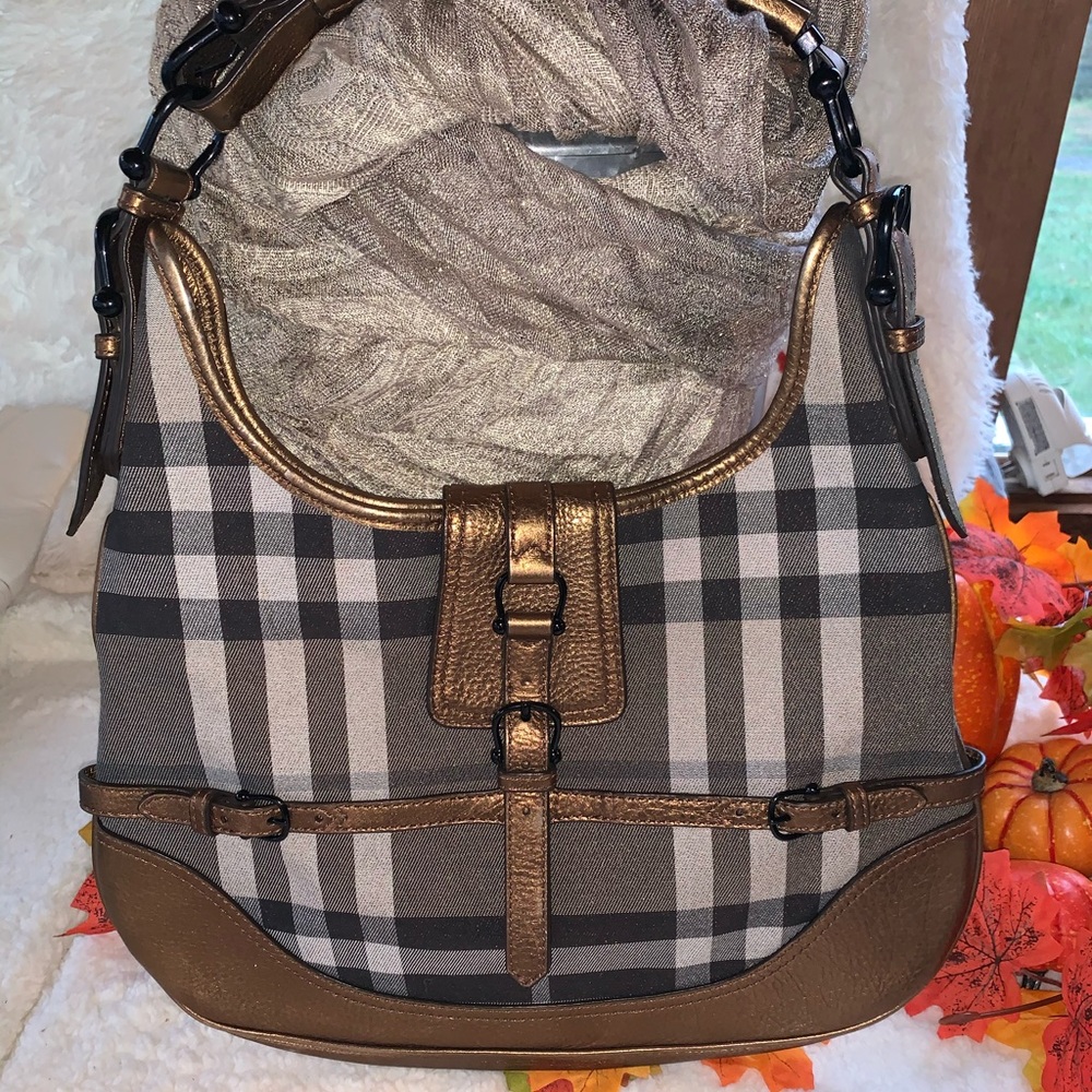 💯Burberry Copper Shimmer Check Holiday Hobo